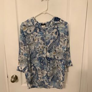 Blue paisley button down blouse.